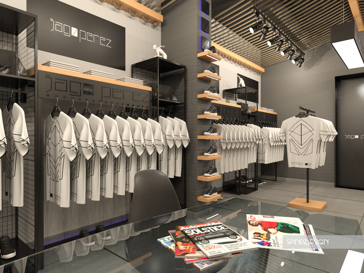 Progettazione e design di interni negozio di abbigliamento