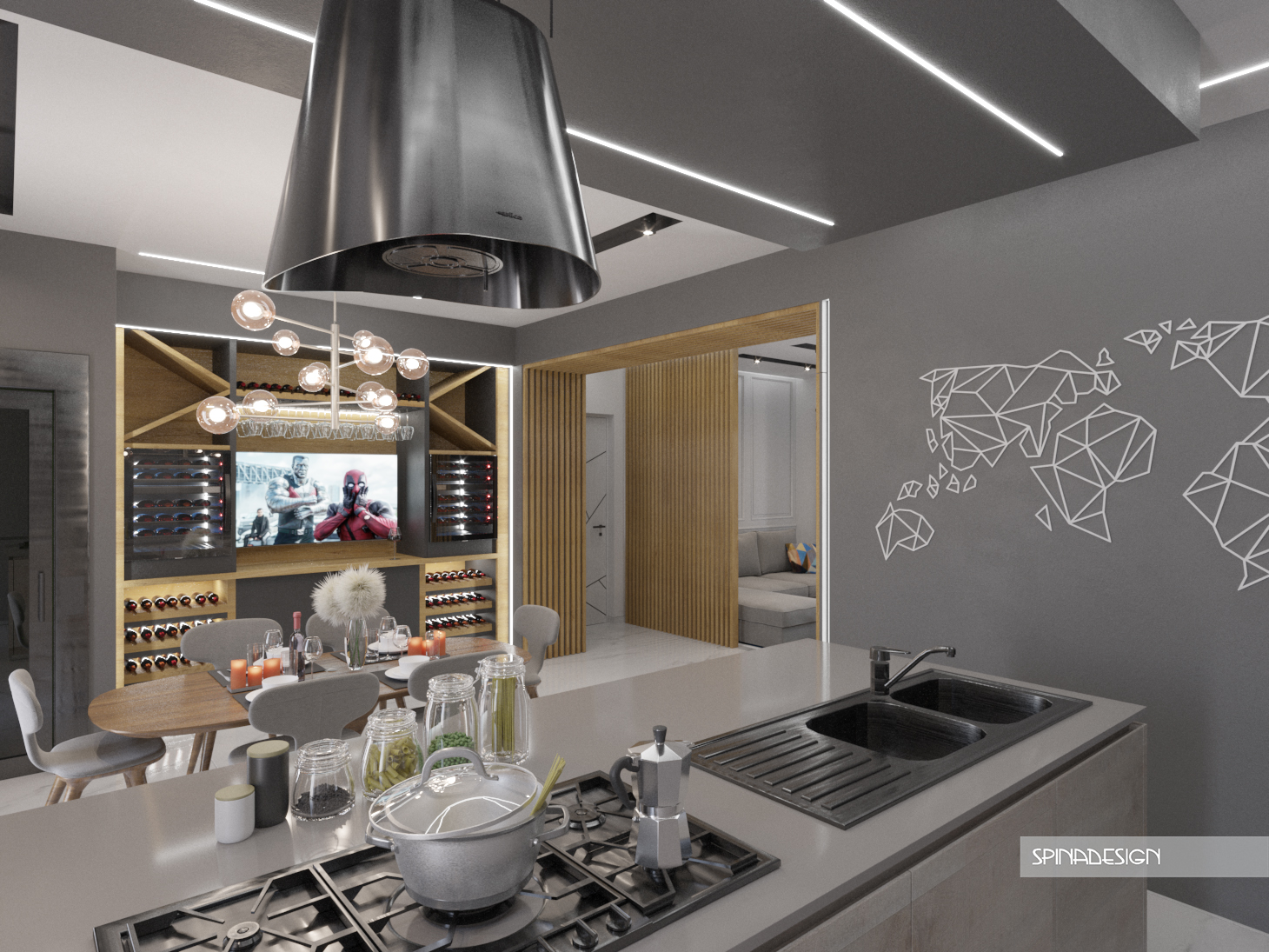 Progettazione e design di interni cucina soggiorno
